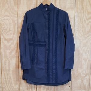 Akris Punto Navy Blue Embroidered Long Sleeve Tunic Top Size 8